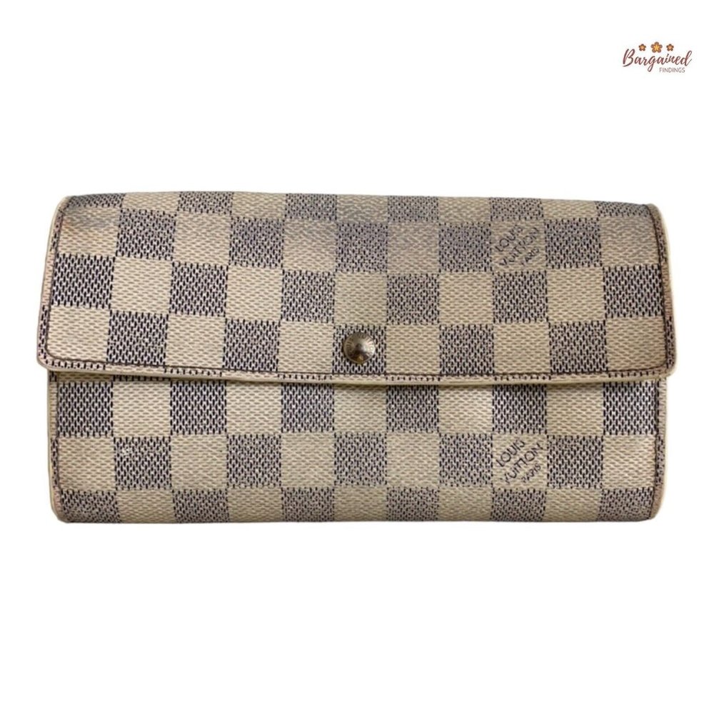 Authentic LOUIS VUITTON Damier Azur Coated Canvas Leather Sarah Long Wallet